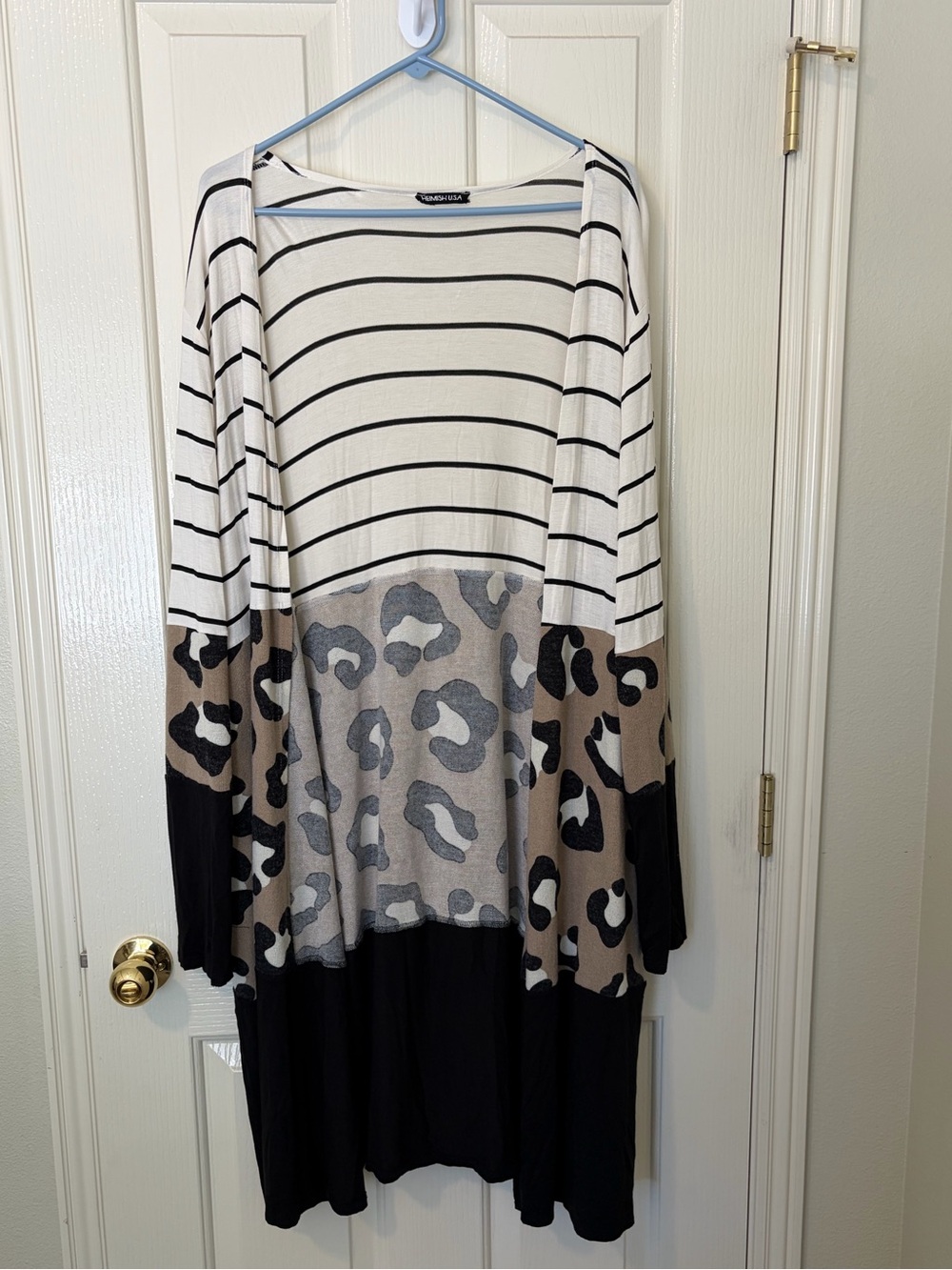 Striped & Leopard Colorblock Long Cardigan